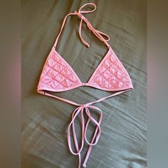 Nwot!! Worn Once As A Top. Super Cute Baby Pink Padded Halter Top For Summer, Pink Fitted Backless Swimwear, Fitted Pink Backless Swimwear, Fitted Backless Pink Swimwear, Padded Triangle Top Swimwear For Beach Season, Padded Swimwear For Spring, Fitted Backless Halter Top For Sunbathing, Fitted Backless Beach Top, Beachwear Triangle Top For Parties