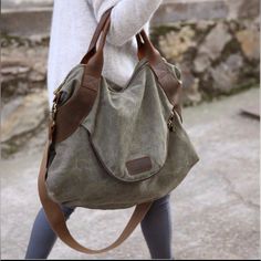 Tote Large Two-Toned Gray Brown/Black Weekender Nwot. Selling Tote In 1st Photo Zip Outside Pocket Front & Back Gray Canvas Brownblack Leather Trim Canvas Leather Bag, Bag Essentials, Everyday Tote, Canvas Handbags, Casual Tote, Designer Bag, Mode Vintage, Hand Bags, Canvas Leather