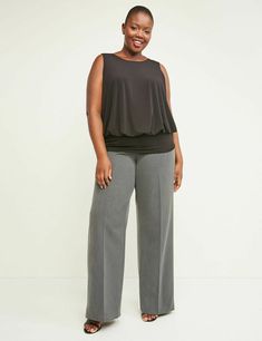 LANE BRYANT  ALLIE TAILORED STRETCH WIDE LEG PANTS Brand: Lane Bryant Color: Gray Material: Polyester/Rayon/Spandex Condition: New; inside label is marked to prevent retail returns Details: Our Allie wide leg pant features a radically innovative no-gap waist construction designed to fit all shapes and sizes. Four welted pockets. Double bar & slide and zip fly closure with inner button. LEG SHAPE: Wide leg. Fitted at no-gap waist and relaxed from hip to hem. FABRIC: Tailored Stretch. Relaxed, yet Cream Wide Leg Trousers, Office Attire Women, Lane Bryant Plus Size, Military Ball Dresses, Waist Cincher Corset, Business Casual Work, Green Cargo Pants, Black Wide Leg Pants, Military Ball