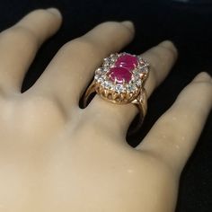 Gorgeous vintage art deco filigree 14k yellow gold natural ruby ring Circ 1920's center set two natural ruby oval shape weight 4.88ct. Size 7.5x6.8mm This stunning ruby is untreated ruby origin Africa lively,nice cut. Gorgeous red color, Side set natural round diamonds weight 1.55ct VS1-G very clean diamonds very brilliant sparkly stones. this ring is tremendously old ring circ 1920's in excellent condition. ring size 7 Resizable Retail value $10,500 net. Appraisal available Formal Oval Cluster Ruby Ring, Formal Oval Ruby Cluster Ring, Oval Ruby Cluster Ring For Formal Occasions, Oval Ruby Cluster Ring With Rose Cut Diamonds, Oval Ruby Ring With Rose Cut Diamonds, Oval Ruby Ring Fine Jewelry, Heirloom Oval Diamond Ruby Ring, Formal Oval Lab-created Ruby Ring, Victorian Oval Diamond Ring With Gemstone