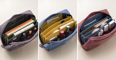 Basic and functional 4 divided pockets + 1 small open pocket ** NOTE: The dividers do not go all the way to the bottom of the pouch 4 elastic holders attached - hold... Interior Colors, Pocket Notes, Yellow Interior, Plan B, Thumb Drive, Green Interiors, Pink Interior, Blue Interior, Garden Tote