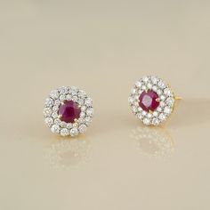 Gold(14K) : 2.78gDiamonds : (VS clarity & H-I colour) : (Brilliant cut ) : 0.95ct Gemstones : Ruby Yellow Gold Cubic Zirconia Gemstones For Formal Occasions, Formal Yellow Gold Cubic Zirconia Gemstones, Gia Certified Diamond Gemstones For Anniversary, Gia Certified Diamond Gemstones, Cluster Diamond Gemstones For Wedding, Ruby Diamond Earrings With Brilliant Cut, Classic Round Cut Diamond Gemstones, Red Diamond With Prong Setting, Red Diamond Gemstones With Prong Setting