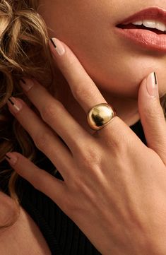 Bring glamorous glow to your hand with this bold domed ring rendered from sterling silver and plated in polished 9-karat gold. Exclusive retailer Sterling silver/9k-gold plate Imported Gold Dome Ring, Dome Ring, Trending Boots, Casting Jewelry, Modern Shop, Hair Fragrance, Domed Ring, Inspiration For Kids, Pure Gold