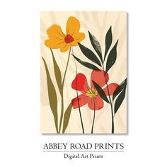 an abstract painting with flowers and leaves is featured in the image above it's title, abbey road prints digital art prints