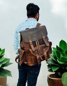 Labor Day  Special offer Flat 70% Off With Free Shipping  ✍✍Free Personalization  Free Gift Wrapping Free Shipping 🔰 FEATURES: ◾ Unisex Backpack ◾ Made in Full-grain Leather, Excellent Quality ◾ Brown Vintage Color ◾ Padded pocket for laptop in the main compartment ◾ Antique Brass Hardware ◾ YKK Zippers ◾ 2 Pen Holder Slot ◾ Phone Holder and card Holder Slot ◾ Interior Zipper Pocket  ◾ Cotton Lining 🔦Material: Cowhide Genuine Leather 🔦Style: British Style, Gentry 🔦Capacity: Can hold a 14inch Durable Brown Bags For Daily Use, Durable Leather Bag For Daily Use, Durable Leather Bags For Everyday Use, Leather Adventure Backpack With Pockets, Leather Backpack With Pockets For Adventure, Durable Backpack For Daily Use, Leather Backpack For Men, Color Pad, Unisex Backpack