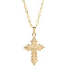 Gold Embossed Cross Pendant - Item KP533RJ | REEDS Jewelers Luxury Modern Cross-shaped Jewelry, Luxury Timeless Cross Pendant Jewelry, 14k Gold Cross Necklace For First Communion, Classic Crucifix Cross Necklace For Formal Occasions, Elegant Gold Cross Pendant Jewelry, Classic Cross Pendant Jewelry For First Communion, Classic Crucifix Jewelry For First Communion, Elegant Cross-shaped Jewelry For First Communion, Elegant Cross Jewelry And Charms For First Communion