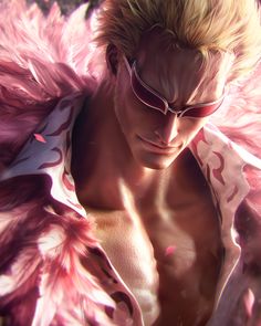 Donquixote Doflamingo from One Piece in high-resolution 4K wallpaper, showcasing his menacing presence and iconic style. Doflamingo Icon, Iconic Villains, Donquixote Doflamingo, One Of One