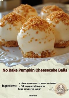 no bake pumpkin cheesecake balls on a white plate