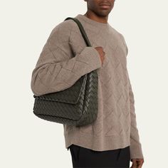 Bottega Veneta large messenger bag in Intrecciato leather  Adjustable shoulder strap Flap top Interior, one slip pocket Lined interior Approx. 10.2"H x 14.2"W x 5.1"D Made in Italy Business Shoulder Bag With Intrecciato Weave, Luxury Leather Satchel With Intrecciato Weave, Business Intrecciato Weave Crossbody Bag, Business Shoulder Bag With Top Handle And Woven Leather, Classic Business Shoulder Bag With Intrecciato Weave, Designer Business Shoulder Bag With Intrecciato Weave, Classic Intrecciato Weave Shoulder Bag For Business, Designer Intrecciato Weave Business Shoulder Bag, Designer Intrecciato Business Shoulder Bag