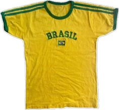 Vintage Style Aesthetic, Yellow Fitted Y2k T-shirt, Yellow Fitted Retro T-shirt, Brasil Flag, Yellow 90s Style T-shirt Affordable, Yellow Vintage Short Sleeve Camp Shirt, Tshirt Crop Top, Y2k T Shirt, Top Embroidery