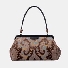 Crafted with carpet and luxurious lambskin leather, this semi-structured shoulder bag stands on its own for easy access, and it's closed with invisible magnets integrated within the frame complemented by cowhide leather patches for added flair.This is a design modified from the top handle purse by adding 4.50" to the handle drop, the handle drop of this purse is 9.50" which is perfect for shoulder carry. Overall measurements:• Bottom Width: 12-1/2"• Top Hinge Width: 11"• Depth: 4-3/4"• Height: 6-3/4"• Handle drop height: 9-1/2”Inside:• Zipper pocket length: 7”• Slip pocket length：8” • Height: 6-3/4"• Handle length: 13-1/2”• Handle drop height: 5-1/4”Inside:• Zipper pocket length: 7”• Slip pocket length：8” Beige Top Handle Hobo Bag For Formal Occasions, Luxury Camel Top Handle Satchel, Formal Beige Hobo Bag With Detachable Handle, Formal Handheld Hobo Bag With Top Carry Handle, Luxury Brown Rectangular Hobo Bag, Luxury Handheld Hobo Bag With Leather Handles, Vintage Formal Bags With Leather Trim, Brown Leather Lined Hobo Bag For Evening, Evening Brown Hobo Bag With Leather Lining