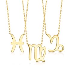 three gold necklaces with the letter m and an i on each one, both in different