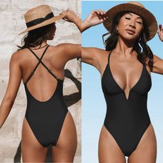 Nwt Women Swimsuit One Piece Bathing Suit Deep V Neck Crisscross Back Adjustable Strap Size Small Color: Black Fabric Type Materials: 80% Nylon, 20% Spandex Care Instructions Regular Wash Closure Type Pull On Design: The Women One Piece Swimwear Bathing Suits Features A Deep V Neck And V Wire Design, With Crisscross Back, Adjustable Strap About Cup Style: With Removable Soft Cups Garment Care: Regular Wash. Recommend With Cold Water. Do Not Use Bleach. Do Not Tumble Dry Occasion: Best Holiday Gi Summer Black Cross Back Bodysuit, Black Cross Back Swimwear For Beach Season, Black Crisscross Swimwear For Vacation, Black Cross-back Swimwear For Vacation, V-neck One Piece For Sunbathing, Black Cross-back Swimwear For Beach Season, Summer Black Cross-back Bodysuit, Bando Style, V-neck Stretch One-piece Swimsuit