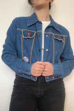 Vintage "The Osborne Brothers" Jean Jacket. Vintage Patched Denim Fun. "Machine Washable" Sportswear denim jacket with embroidery and patches allover. Marked as size 15/16. Fits like a small. 100% cotton, machine wash cold. Approx. Measurements Underarm to Underarm: 21" Length: 19" Retro Cotton Outerwear With Patches, Long Sleeve Denim Jacket With Patches, Retro Cotton Outerwear With Embroidery, Retro Embroidered Cotton Outerwear, Fall Cotton Denim Jacket With Contrast Stitching, Blue Cotton Denim Jacket With Contrast Stitching, Retro Spring Denim Jacket With Patches, Spring Retro Denim Jacket With Patches, Retro Embroidered Patch Outerwear For Spring