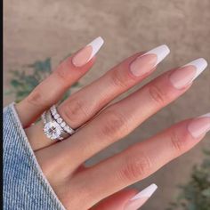 Timeless Medium Coffin French Tip Nails | The Nailest Nail Inspo White Coffin, Bridal Nails French Tip Coffin, Simple Chic Acrylic Nails, Ballerina Nails Medium Length French Tip, French Coffin Shape Nails, Clear Acrylic Nails With French Tip, Engagement French Tip Nails, Trendy French Tip Nails Coffin White, Half Inch Nails