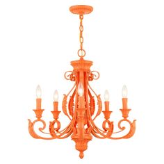 an orange chandelier with five lights hanging from it's center and four arms