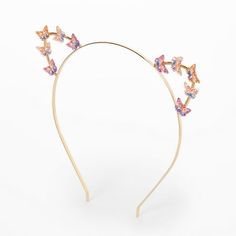 Complete your festival look with this eye-catching cat ear headband for tweens! Each ear is decorated with shimmering rainbow-colored butterflies, and the band is narrow and gold-toned. The headband will add a touch of magic and color to any outfit. Perfect as a birthday gift, a fun party favor, or an accessory to elevate your everyday look. Size: One Size.  Gender: female.  Age Group: kids. Rainbow Butterflies, Cat Ear Headband, Cat Ear, Festival Looks, Cat Ears, Best Part Of Me, Party Favor, Cloth Bags, Everyday Look