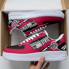 Ohio State Buckeyes Af1 Shoes 296 Lightweight construction with breathable mesh fabric provides a comfortable and flawless fit. Af1 Shoes, Clog Shoes, Expressive Fashion, Dog Christmas Gifts, Ohio State Buckeyes, Trendy Sneakers, Simple Prints, Clothing Essentials, Crocs Shoes