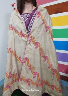 Please visit my site to check my Hand Embroidery collection   https://rainbowboutiqux.etsy.com This is an authentic hand-embroidered Gujarati Hand Embroidery Dupatta from Murshidabad, West Bengal. The unique multicolor design is entirely handcrafted by our skilled artisans. The most significant aspect of hand embroidery is the multi-color running border hand embroidery on the Dupatta. It's suitable for all the seasons. Dupatta Length 2.2 m | Width 36 inch | Weight: 225 gm approx. The fabric is P Multicolor Embroidered Fabric With Dupatta, Multicolor Embroidered Shawl With Traditional Drape, Beige Traditional Dupatta With Floral Embroidery, Beige Dupatta For Festivals, Beige Traditional Wear With Embroidered Border, Festive Cotton Shawl, Multicolor Embroidered Dupatta With Motifs, Handloom Shawl For Eid, Multicolor Handloom Embroidered Fabric For Wedding