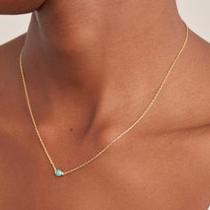 Let your look ooze a sense of tranquillity and calm with the addition of this stunning turquoise necklace. A sleek oval turquoise-colored stone serves as the focus on this delicate gold chain necklace, perfect for pairing with layers of subtle chains for a stacked, personalized look, ideal for adding a subtle pop of color to your outfit. Product Details: * Material: 925 Sterling Silver with 14kt Gold Plating * Necklace length: 17" with 2" extender (43cm with 5.0cm extender) * Pendant Size: 4.5 x Delicate Gold Chain, Wave Necklace, Turquoise Pendant Necklace, Wear Necklaces, Adjustable Necklace, Gold Chain Necklace, Gold Plated Necklace, Turquoise Pendant, Natural Turquoise