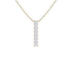 Linear princess-cut diamonds are prong-set vertically and dazzle immensely. This chic and sophisticated seven-stone bar pendant is both modern and versatile. Stone Bar, Vertical Bar, Bar Pendant, Princess Cut Diamonds, Princess Cut, Prong Setting, Diamond Necklace, Gold Necklace, Diamonds