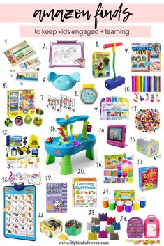 children's toys and crafts with text overlay that says amazon finds to keep kids engaged - learning