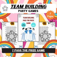 a poster with the words team building party games on it