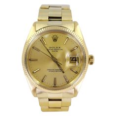 Pre-Owned Rolex Date 34mm Automatic Watch Crafted In 14 Karat Yellow Gold. Model 1503, Circa Late 1960s. Polished & Serviced By CW21 Watchmaker with New Rolex Parts in April 2022. Vintage Yellow Gold Watch With Date Indicator, Vintage Yellow Gold Watch With Date Display, Vintage Yellow Gold Watches With Date Display, Vintage Yellow Gold Analog Watch Accessories, Retro Yellow Gold Watch With Chronometer, Classic Yellow Gold Watch Accessories With Date Display, Retro Yellow Gold Chronometer Watch, Vintage Yellow Gold Analog Watch, Classic Jewelry And Watches With Date Display