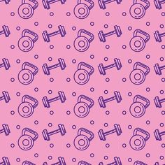 a pink background with dumbs and weights on it, as well as the number six