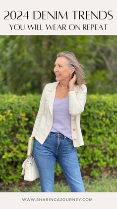 Looking for the best 2024  jean trends for older women? Then head over to the blog for a guide on the best 2024 denim trends and how to wear them as a woman over 50. 2024 Denim, Summer Denim, Jean Trends, Denim Maxi Skirt, Denim Trends, Style Blogger, Classic Jeans, On Repeat