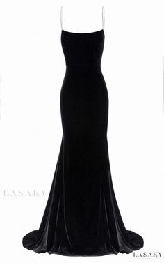 Lasaky - Black Evening Gown with Spaghetti Straps, Backless Design, and Elegant Velvet, perfect for Parties and Events Black Stretch V-neck Evening Dress, Black Stretch Gown For Gala, Black Stretch Gown For Wedding, Sleeveless Black Gown With Sweep Train, Black Sleeveless Gown With Sweep Train, Stretch Black Gown For Wedding, Black Evening Dress With Fitted Bodice And Spaghetti Straps, Black Evening Gown With Spaghetti Straps, Black Stretch Evening Dress For Wedding