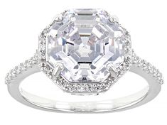 Bella Luce® white diamond simulant 7.11ctw round and octagon rhodium over sterling silver Asscher Cut ring. Measures approximately 0.81"L x 0.44"W and is not sizable. The diamond equivalent weight is 4.30ctw. Formal Asscher Cut Halo Ring With Diamond Accents, Silver Halo Ring With Diamond Cut Asscher Shape, Silver Halo Ring With Asscher Cut Diamond, White Halo Ring With Asscher Cut Center Stone, White Asscher Cut Halo Ring With Center Stone, Asscher Cut Cubic Zirconia Halo Ring, White Asscher Cut Halo Ring With Prong Setting, Classic White Asscher Cut Halo Ring, Fine Jewelry Diamond Ring With Octagon Halo Setting