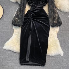 Materials: other Size: m, l Color: Black V Neck Velvet Dress, Velvet Dress Long Sleeve, Velvet Dress Long, Long Sleeve Velvet Dress, Velvet Color, Dress Long Sleeve, Velvet Dress, Dress Long, Long Dress