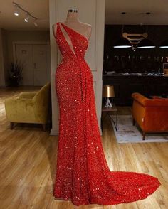 sparkly evening dresses long mermaid red one shoulder Stile Blair Waldorf, Sequin Prom Dresses, فستان سهرة, Gala Dresses, Party Gowns, Long Prom Dress, Evening Dresses Long, Fancy Dresses, Prom Dresses Long