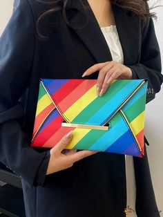 BirdinBag - Stylish Envelope Clutch Bag: Chic Multi-color Stripes, Spacious & Flap Closure Envelope Handbag, Envelope Clutch Bag, Color Block Design, Envelope Bag, Envelope Clutch, Word Wrap, Block Design, Bag Bag, Rainbow Stripes