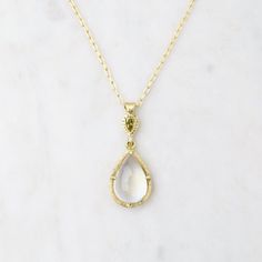 NKL-18K Prong Pear Moonstone Necklace Global Awareness, Gold Satin, Moonstone Necklace, Simplest Form, Diamond Shop, Design Jewelry, Yellow Gold Chain, Yellow Diamond, Satin Finish