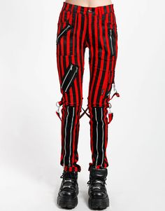 Stripes Pants, Corset Vest, Punk Clothing, A Punk, Denim Corset, Suspender Skirt, Punk Outfits, Slim Leg Pants, Red Stripe