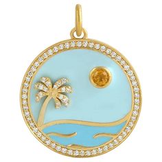 Meghna Jewels Paradise Island Medallion 14K Gold Diamond Charm Pendant Necklace Gold Beach, Nautical Jewelry, Ocean Lover, Paradise Island, Diamond Charm, Charm Pendant Necklace, Modern Necklaces, Emerald Jewelry, Sparkle Diamonds