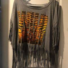 This Is A New Without Tags. This Top Has Wild Heart Printed On It With Fringes On The Sleeve And Bottom. Size Xxlarge Armpit To Armpit 28” 60% Cotton For 40% Polyester Casual Tops For Fall Festival, Casual Festival Tops For Fall, Casual Fall Festival Tops, Trendy Letter Print Tops For Festivals, Trendy Festival Tops With Letter Print, Cotton Top For Fall Festival, Casual Orange Tops For Halloween, Fall Festival Tops With Graphic Print, Graphic Print Tops For Fall Festival