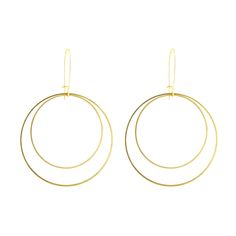 Our Large Double Circle Earring is the perfect modern hoop that works with every look and is perfect to wear as your daily earring. They are big enough to be noticeable, but lightweight enough to wear all day long without ear fatigue. 40mm & 20mm circles Closed short kidney style brass wire 2.5″ inch style earring Available in brass or silvertone Modern Metal Open Circle Hoop Earrings, Trendy Circle Earrings For Everyday, Modern Everyday Small Hoop Earrings, Modern Open Circle Pierced Hoop Earrings, Modern Everyday Circular Hoop Earrings, Modern Round Linear Earrings For Everyday, Modern Round Linear Earrings For Everyday Wear, Metal Open Circle Earrings, Metal Hoop Linear Earrings For Pierced Ears