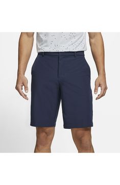 Stretchy, moisture-wicking fabric keeps up from links to lunch in all-activity golf shorts with an easy fit and multiple pockets for stowing essentials. A subtle texture keeps them from clinging to your skin as you sweat, while a grippy stripe inside the waistband holds your shirt in place so you'll stay tucked-in and looking smart. 10" inseam; 22" leg opening; 11 1/2" front rise; 16 1/2" back rise (size 34) Zip fly Front slant pockets; back welt pocket Dri-FIT moisture-wicking technology 89%–90 Functional Golf Bottoms With Built-in Shorts, Functional Moisture-wicking Bottoms For Golf, Sporty Golf Shorts With 4-way Stretch, Sporty 4-way Stretch Golf Shorts, Sporty Golf Athletic Shorts With Built-in Shorts, Sporty Golf Shorts With Built-in Shorts, Sporty Golf Shorts, Moisture-wicking Golf Shorts, Athleisure Golf Shorts With Moisture-wicking