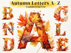 autumn letters and numbers with leaves on them