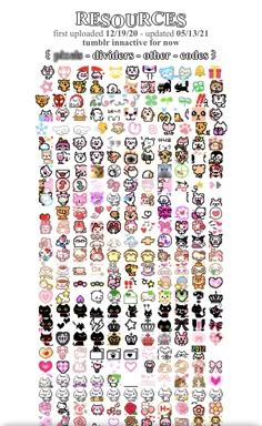 an image of many different stickers on the back of a white sheet with pink and blue