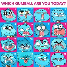 an image of cartoon characters with the words which gumball are you today? on them