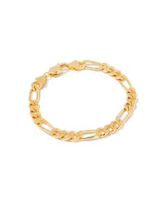 Upgrade your day-to-day with the Figaro Chain Bracelet in 18k Gold Vermeil. A low-maintenance choice crafted with hard-wearing Gold Vermeil, this flat-link chain is a timeless addition to your long-term collection. Kada Bracelet Gold For Man, Luxury Oval Link Chain Bracelet With Figaro Chain, Luxury Figaro Chain Bracelet With Oval Link, Yellow Gold Cuban Link Bracelet With Oval Links, Tarnish Resistant Yellow Gold Cuban Link Bracelet, Yellow Gold Tarnish-resistant Cuban Link Bracelet, Formal Figaro Chain Link Bracelet, Luxury Bracelet With Figaro Chain And Oval Link, Formal Figaro Chain Bracelet With Oval Link