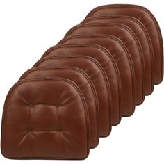 set of six brown leather padded seat cushions