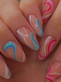 Blue And White Nails, Colorful Nail, Edgy Nails, Simple Acrylic Nails, White Nail, Colorful Nail Designs, Summer Acrylic Nails, Pretty Acrylic Nails, Short Acrylic Nails