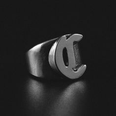 Create your own custom initial ring with one letter. This font is an old gothic style thick letter. The band is a quality sturdy .925 recycled sterling silver band. This piece is chunky and perfect for everyday hard wear. They will be designed and created within 3 weeks. Please note: The size of your letter will change with your ring size. So if you choose a size 5, your letter will be appropriately sized for you. PLEASE READ: The production and delivery of your piece may take anywhere from 2-4 Unique Sterling Silver Jewelry, Gothic Font, Investment Casting, Gothic Fonts, Initial Ring, Custom Initials, Gothic Style, Recycled Sterling Silver, Sterling Silver Bands