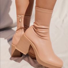 3 Inch Nude Color Boots Spring Wide Calf Mid-calf Heeled Boots, Spring Mid-calf Boots With Stacked Heel, Chic Mid-calf Boots For Spring, Trendy Wide Calf Spring Boots, Trendy Wide Calf Boots For Spring, Casual Stacked Heel Platform Boots For Fall, Spring Wide Calf Stacked Heel Boots, Wide Calf High Ankle Heeled Boots For Spring, Spring Mid-calf Heeled Boots With Reinforced Heel