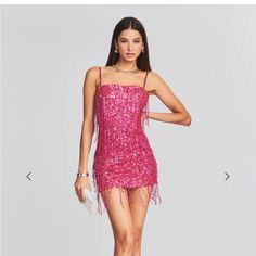 Dress Is Brand New With Tags, Never Worn The Straps Are Removable And Can Become A Strapless Dress If Desired Pink Rhinestone Fringe Dress, Pink Gitter Dress, Pink And Blue Sparkly Dress, Glittery Pink Birthday Dress, Dresses With Fringe, Concert Dresses, Nye Dress, Fringe Dress, Hoco Dresses